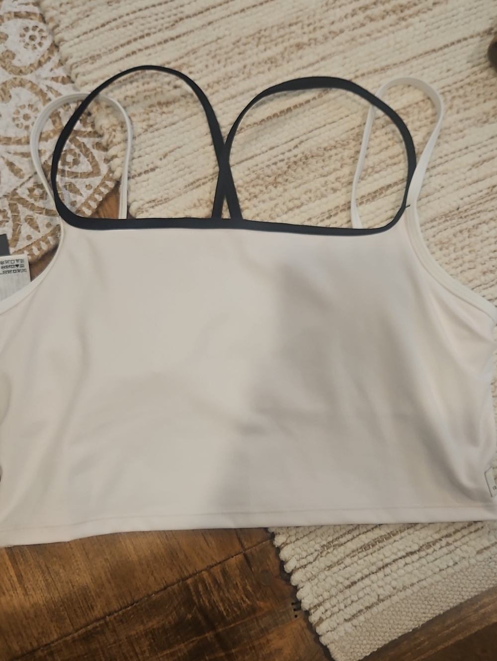 Vuori White Cropped Sports Bralette with Black Trim